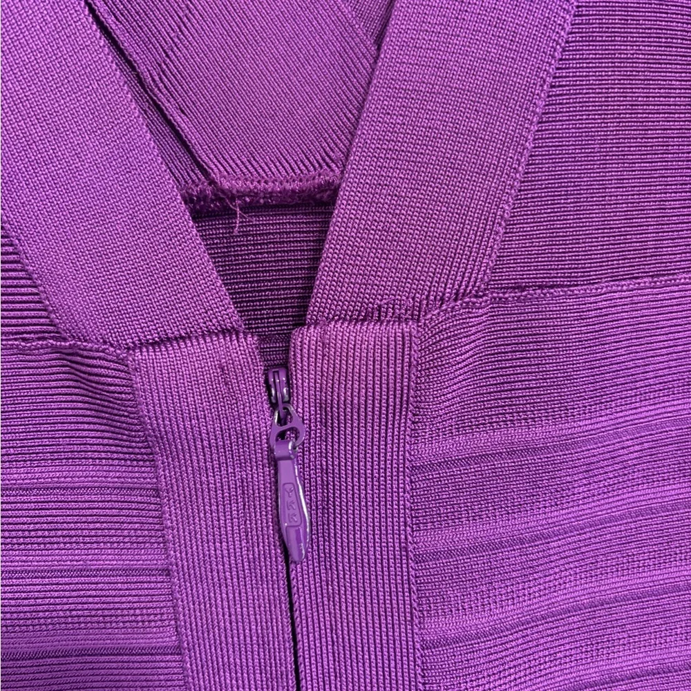 Herve Leger Deep Purple V-Neck Bandage Midi Dress - Picture 3 of 4